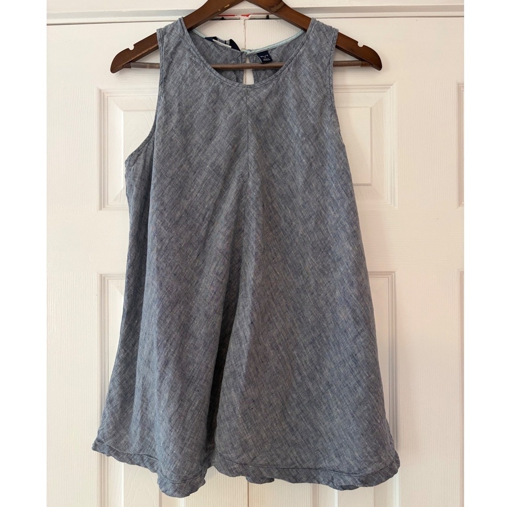 Lands End Womens XL Tall Blue 100% Linen Sleeveless Tunic Top Keyhole Back 18